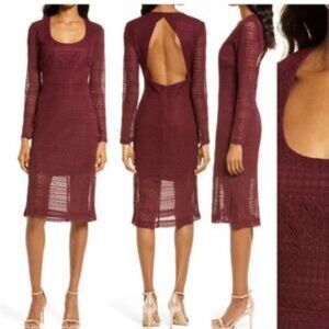 Bardot Marion lace backless Deep Red Long Sleeve Dress lace